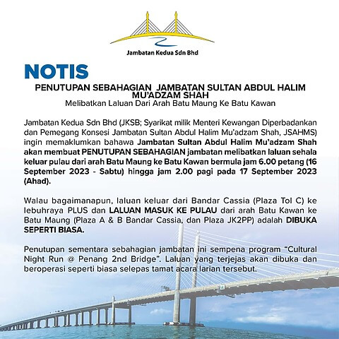 Notis Penutupan Jalan | 16 -17 September 2023