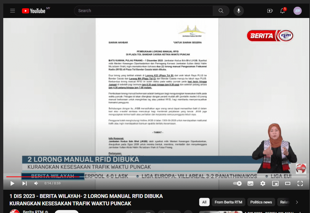 2 Lorong Manual RFID Dibuka Kurangkan Kesesakan Trafik Waktu Puncak