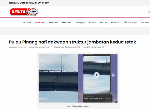 Pulau Pinang nafi dakwaan struktur jambatan kedua retak