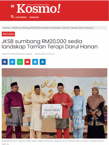 JKSB sumbang RM20,000 sedia landskap Taman Terapi Darul Hanan