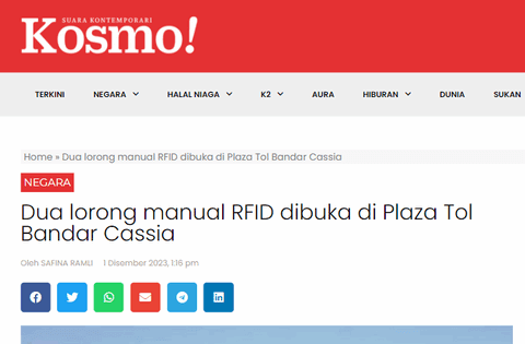 Dua lorong manual RFID dibuka di Plaza Tol Bandar Cassia