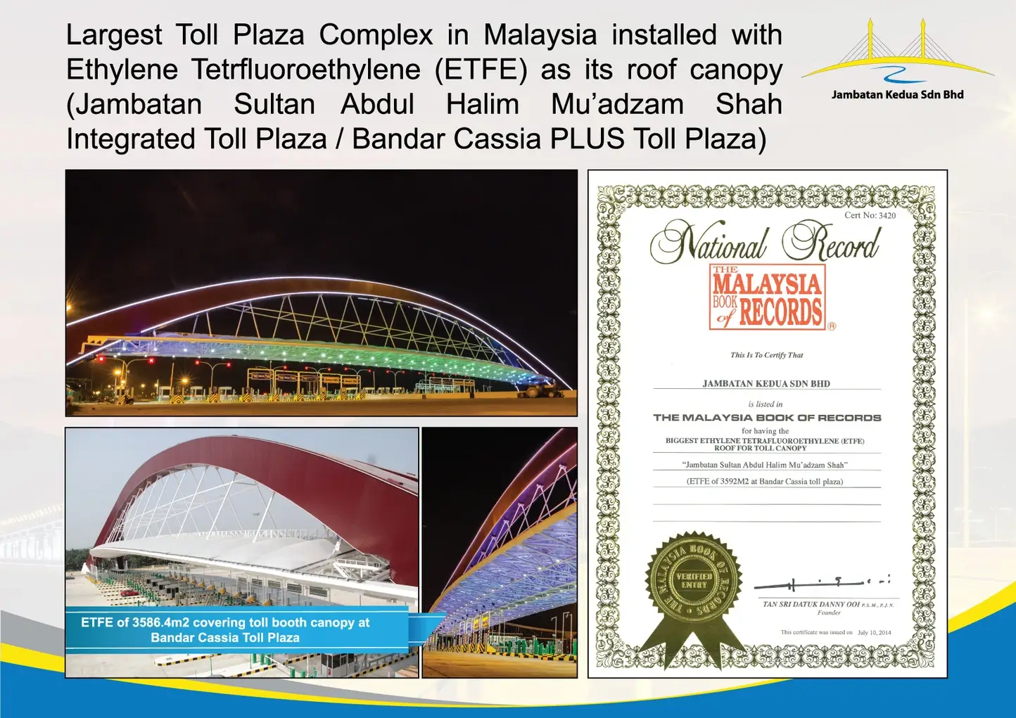 biggest ethylene tetrafluoroethylene (etfe) roof for toll canopy