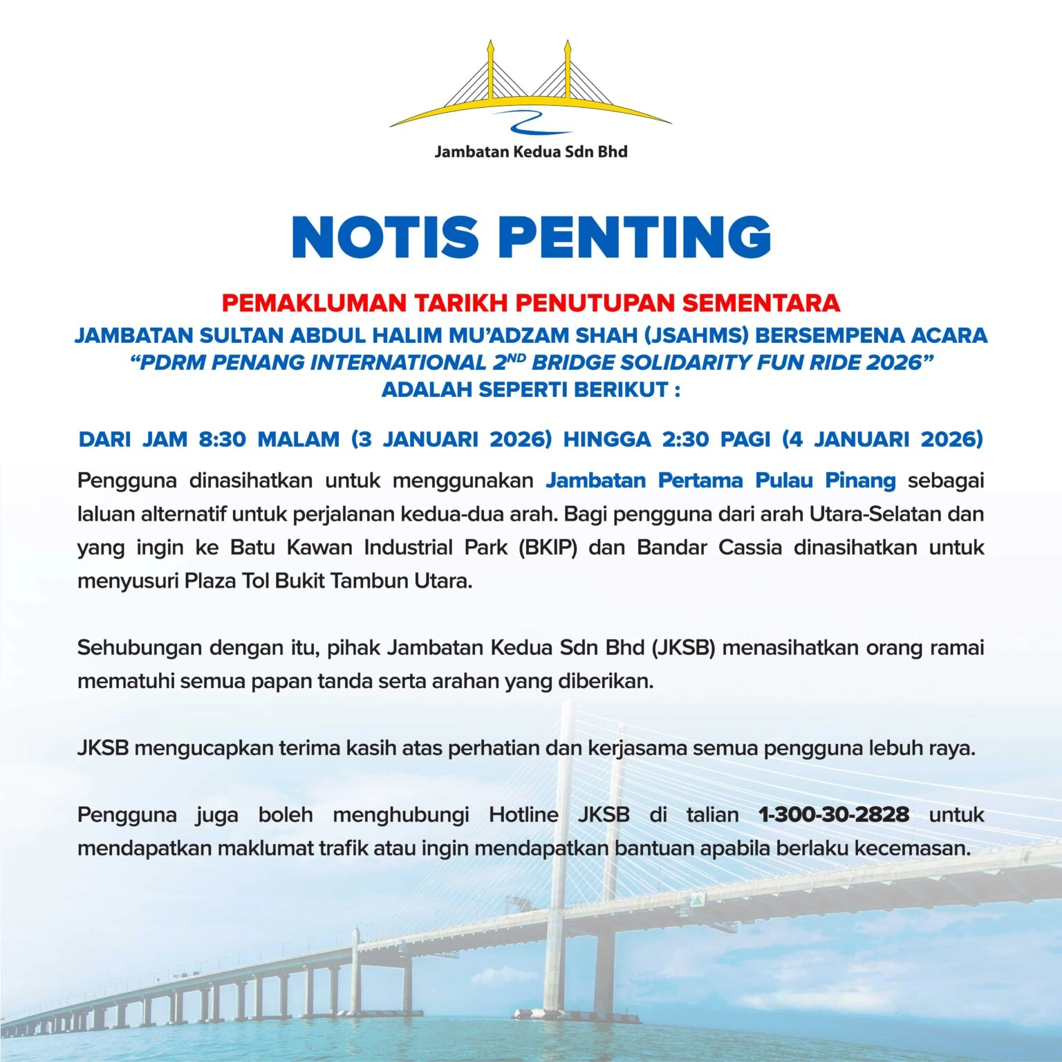 notis penutupan jalan pdrm fun ride 2026